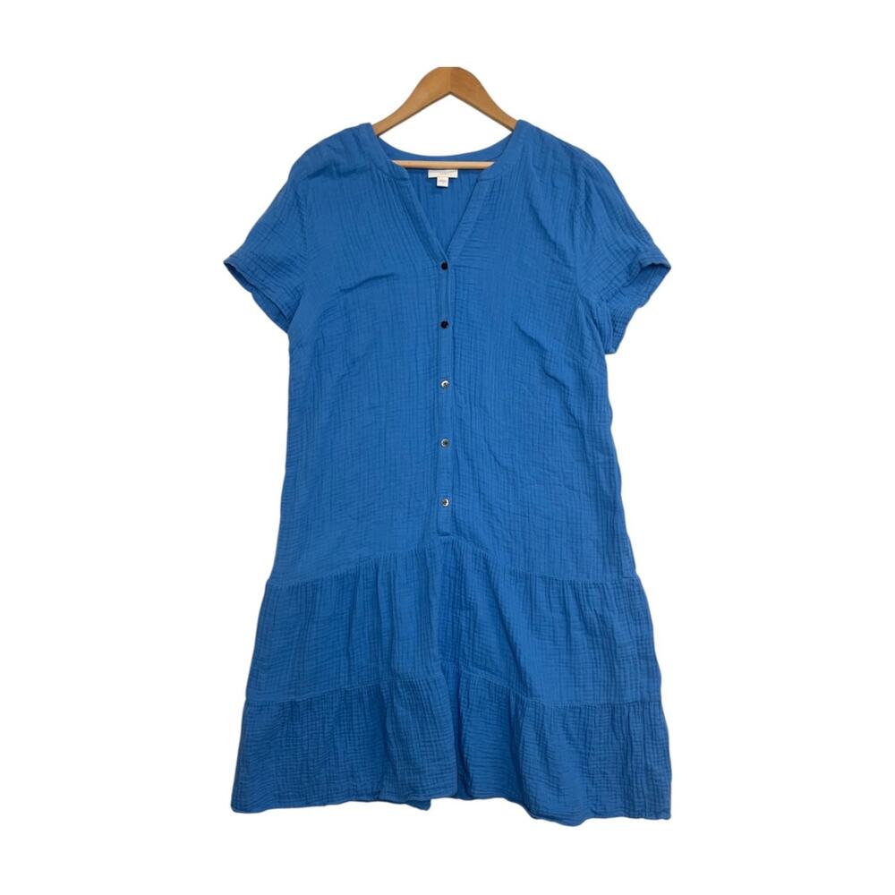 J Jill Dress Womens Large Blue Gauze Cotton Casual Boho Vacation Beach Coastal